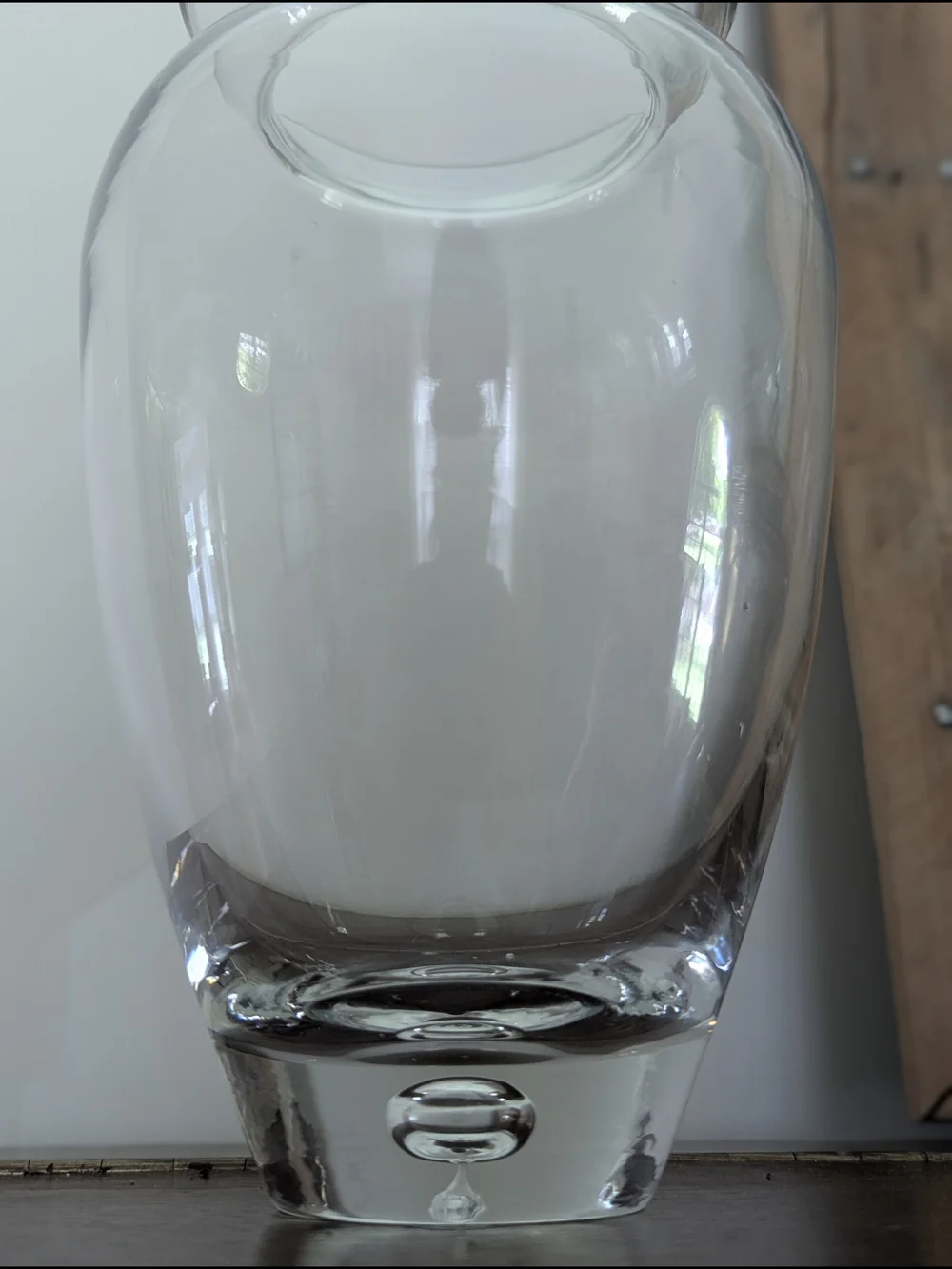 Heavy Clear Glass Urn Vase Controlled Bubble Base Flare Lip 10